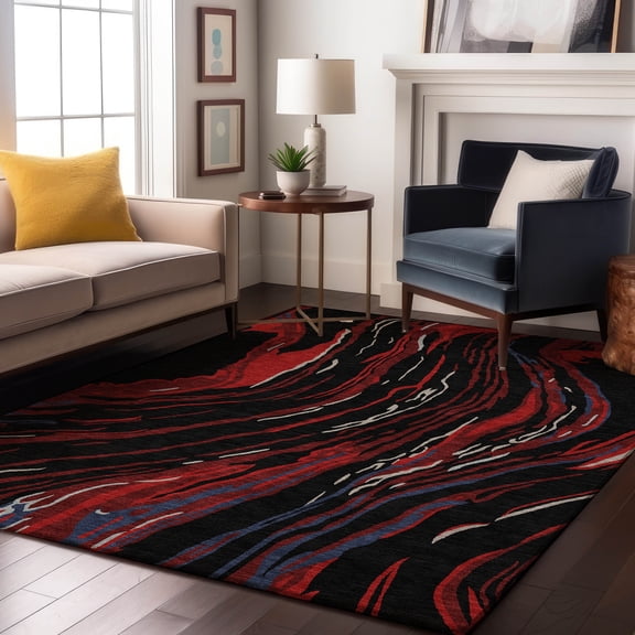 Addison Rugs Mayfield Premium Machine Washable Transitional Swirls Black Rectangle Rug, 9' x 12'