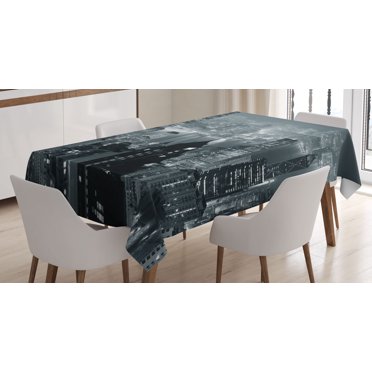 Ambesonne City Tablecloth Rectangular Table Cover, Aerial Night Landscape, 60"x90", Grey