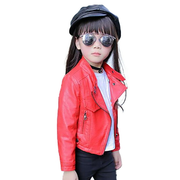 MEZZALL Stylish Leather Jacket For Girls Outerwear Coats For Teen Girls Kids Soft Comfortable Short Jacket For All Seasons Comfort Long Sleeve Tops