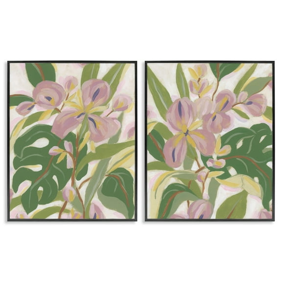 Stupell Industries Tropical Irises Abstraction Plants & Flowers Painting Black Framed Art Print Wall Art, 11 x 14, Set of 2