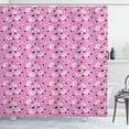 thumbnail image 1 of Flower Shower Curtain, Silhouette Spring Petals Scattered on Pinkish Backdrop Retro Inspirations, Fabric Bathroom Set with Hooks, 69"W X 75"L Long, Pink White and Black, by Ambesonne, 1 of 3