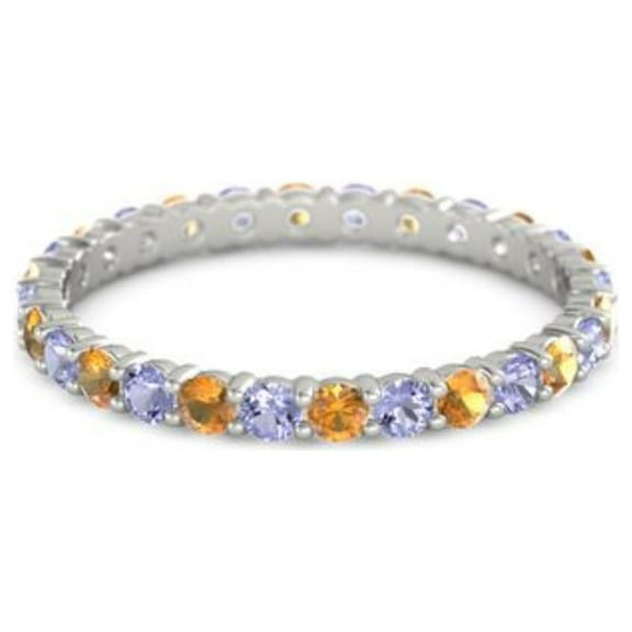 Citrine With Tanzanite Round 2.50 MM Eternity 925 Sterling Silver Women Stackable Ring Size US- 4