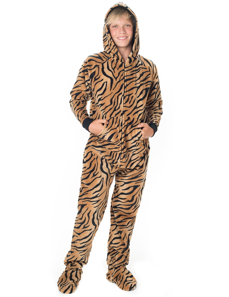 Footed Pajamas Footed Pajamas Tiger Stripes Kids Hoodie Fleece Onesie Walmart Com Walmart Com
