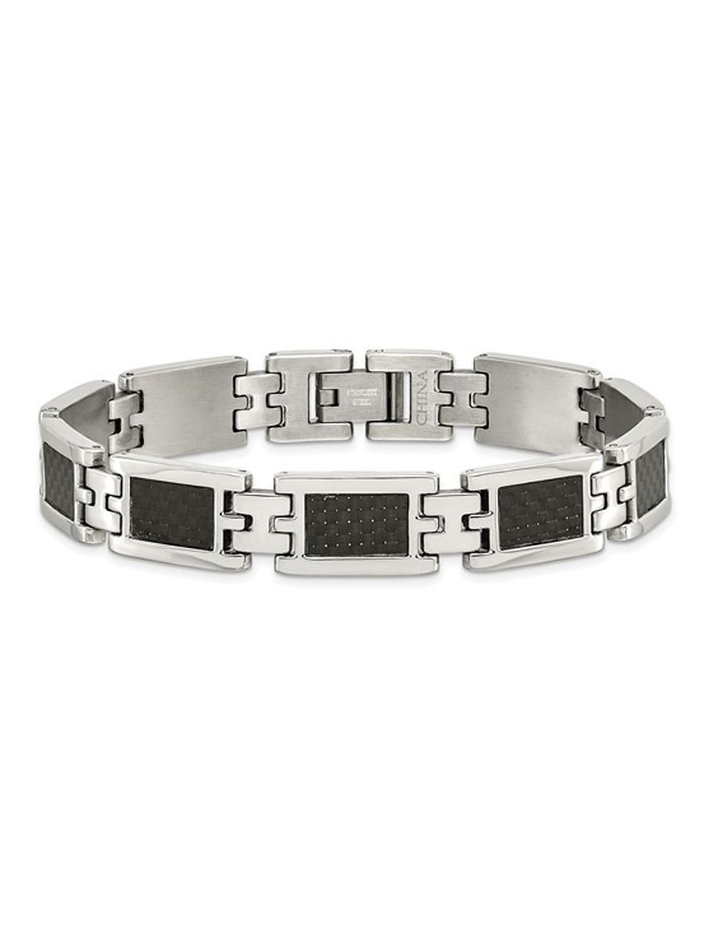 Gem & Harmony Mens Stainless Steel Carbon Fiber Bracelet 9.25 inches for Men