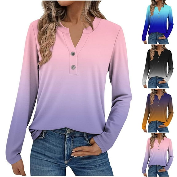 Ahuyic Womens Plus Size Top, Casual Long Sleeve Blouse For Autumns And Winter, Womens Fashion Striped Long Sleeve V Neck Button Long Sleeve V Neck Top/Shirts