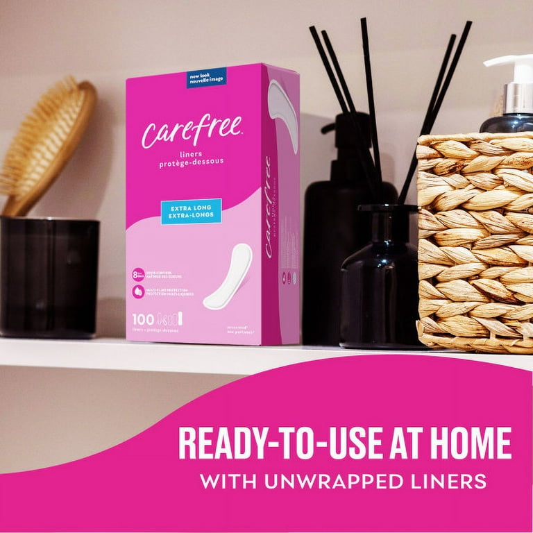Carefree Panty Liners, Extra Long Liners, Unwrapped, Unscented, 100ct