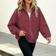 thumbnail image 7 of Women's Loose Fit Zip Up Sweatshirt Jacket With Pockets Solid Color Casual Soft Lightweight Versatile Daily Wear Weekend Outfits | CSEONE,Wine XL, 7 of 7