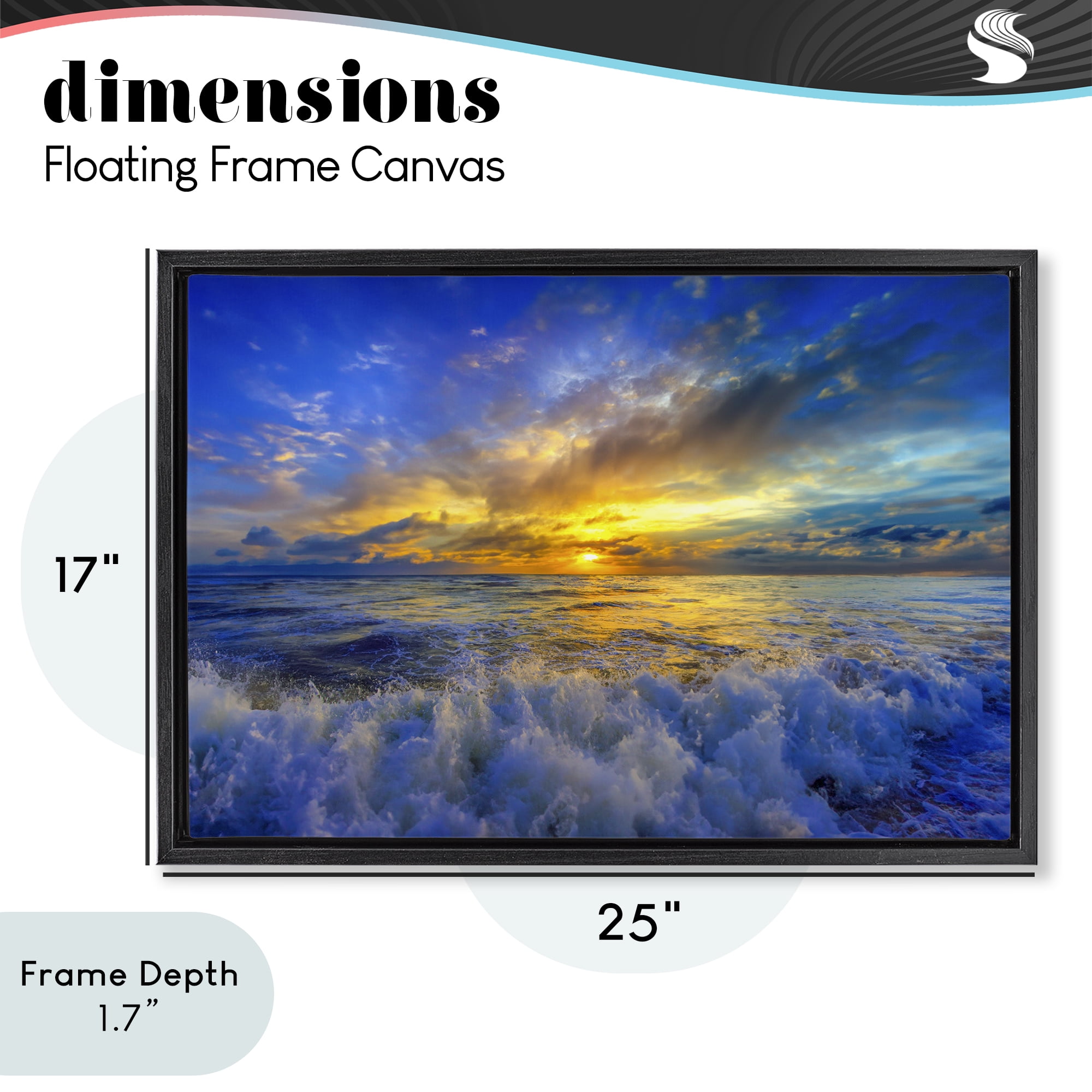 Stupell Industries Golden Blue Sunset over Waves Black Framed Floater Canvas Wall Art, design by Eszra Tanner