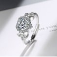 thumbnail image 2 of Heart Shape Halo Adjustable Open Engagement Ring, Leaf Shank Diamond Wedding Ring, 2 Ct Simulated Heart Cut Diamond, 14K White Gold Plated, Anniversary Ring For Women's Special Occasion, 2 of 4