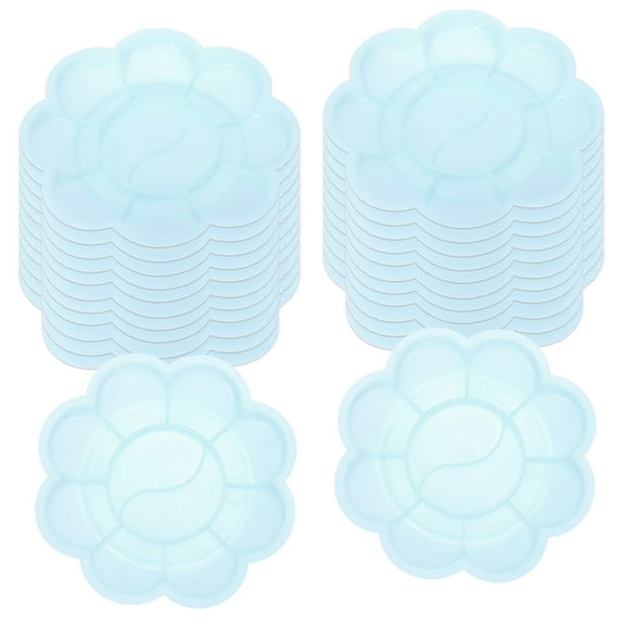 Uxcell 24Pcs Paint Tray Palette, 3.1"/8cm Painting Palette Plastic Palette Flower Shape Blue