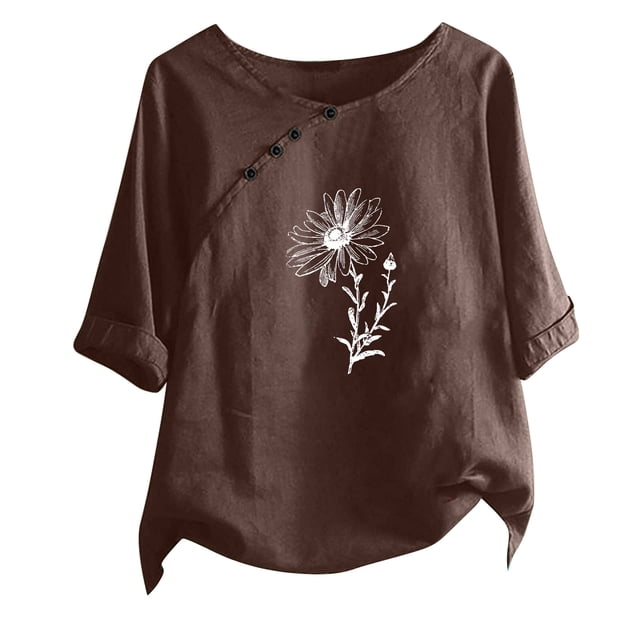 Blouses pour Femmes T-shirt Imprimé Manches Courtes Blouse Col Rond Hauts Décontractés