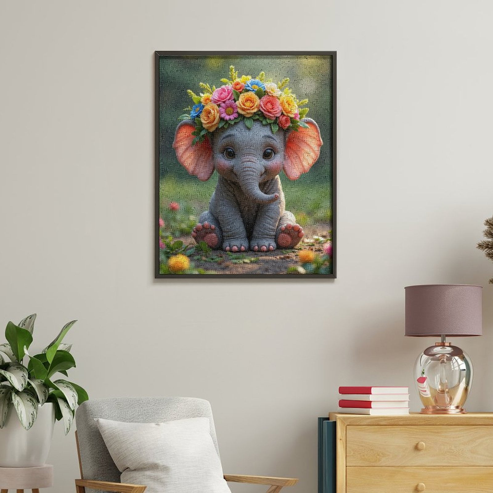 Paint by Numbers Kit for Adults, Elephant With Floral Headpiece Paint by Numbers, Easy Paint by Numbers Kit for Adults Beginner, DIY Adult Paint by Number Kits on Canvas, Home Decor