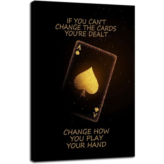 WFSposter-Poker Inspirational Wall Art Ace of Spades Game Motivational Poster Quotes Wall Decor for Living Room Bedroom Office Bathroom Canvas Print sign Framed Art Decoration Ready to Hang