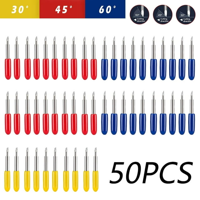 50pcs 3 Types Cutting Blades Set 30 45 60 Tungsten Steel Cutting Lettering Blade Assorted Set Compatible Most Models