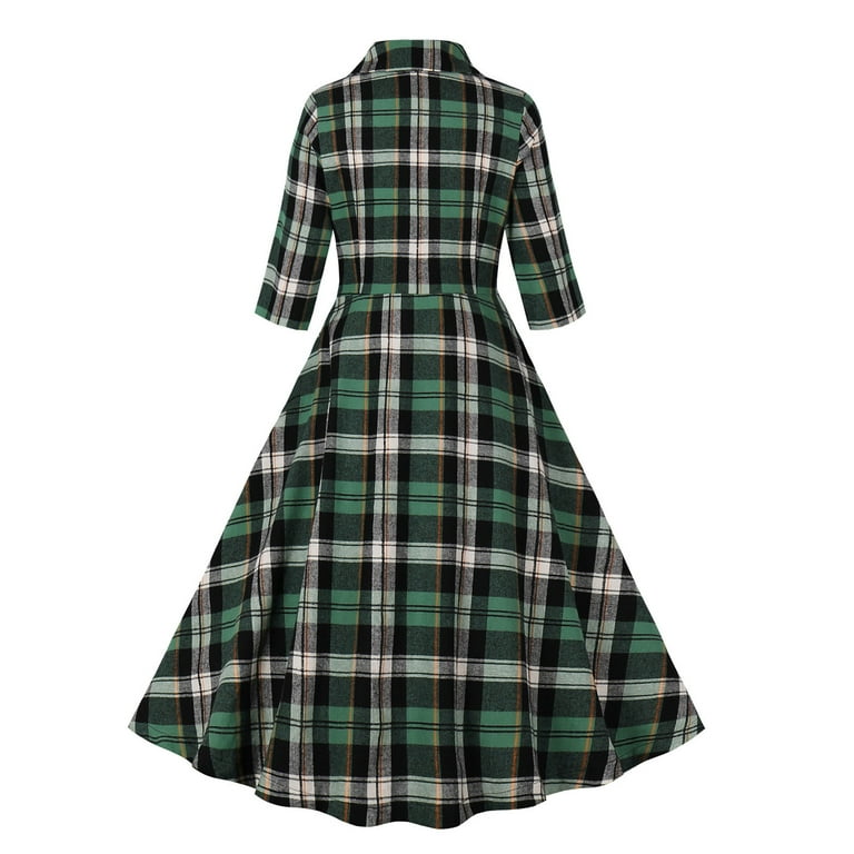 Swing Dress Christmas Vintage Dress Voodoo Vixen Retro Vintage Lola Plaid  Faux Fur Collar 3/4