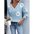 thumbnail image 4 of Female Oversized V Neck Fuzzy Sweaters Casual Loose Long Sleeve Chunky Knit Pullover Jumper Tops Light Blue XL, 4 of 9