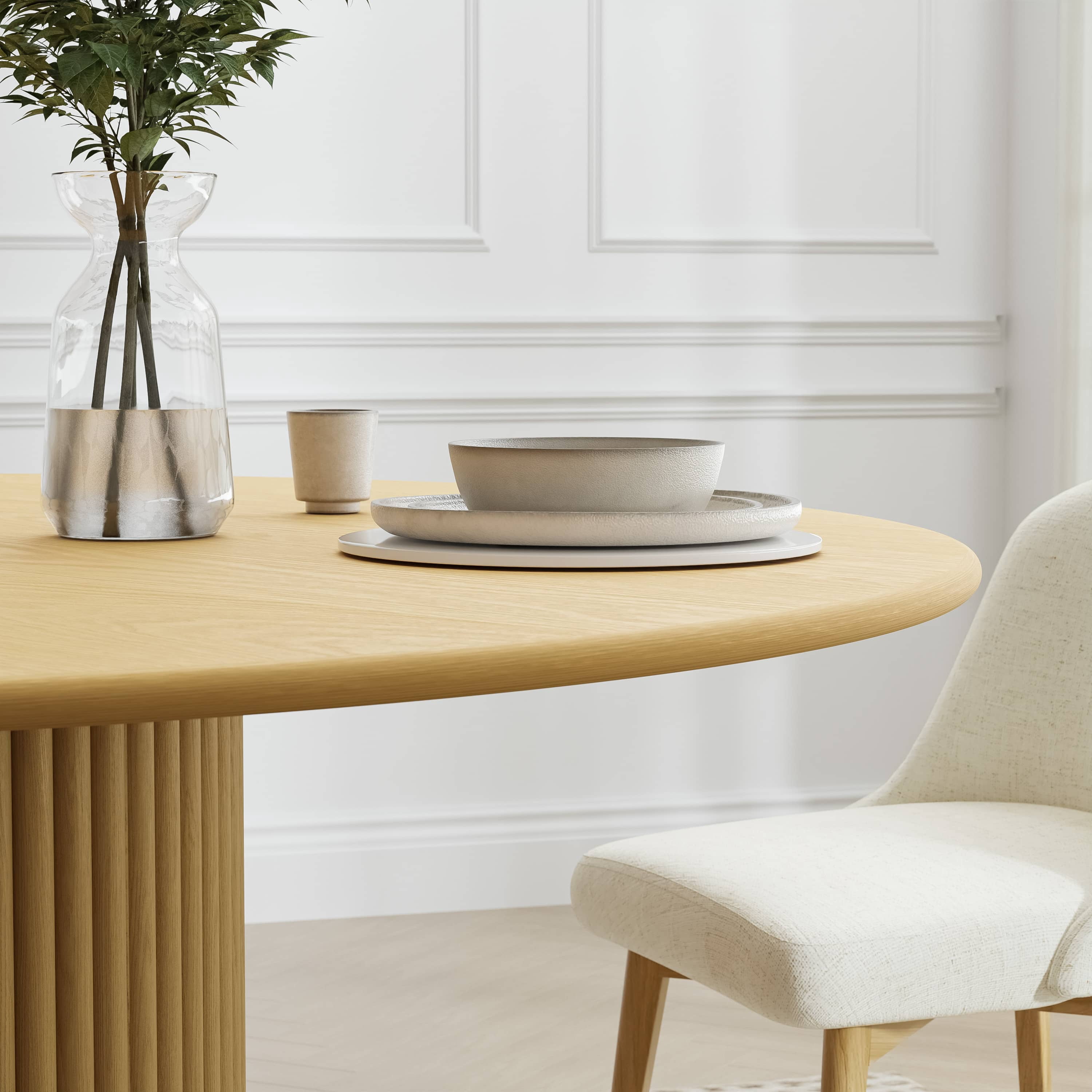 MAYEERTY 46" Wooden Round Table for 4，Mid-Century Kitchen Table for Dining Room Kitchen,Natural Wood