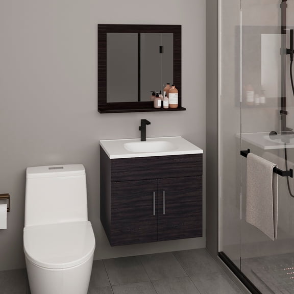 TUHOME Blake Wall-Mounted Bathroom Mirror Cabinet, 2 Doors, Drawer & Shelf, 24.1"W, White Vanity Mirror