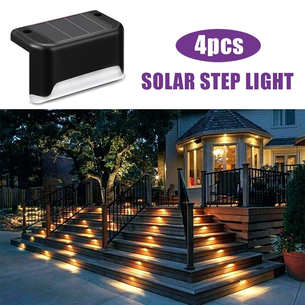 4Pcs Solar Powered LED Deck Lights Outdoor Path Garden Stairs Step Fence Lamp 