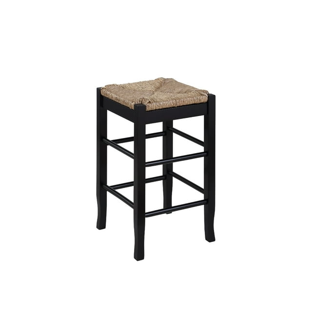 Chris 24 Inch Counter Stool with Wood Frame, Handwoven Rush Seat, Black