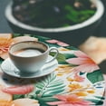 thumbnail image 3 of Ambesonne Tropical Fitted Round Tablecloth, Flowers Botanical Grunge, 36"- 40" Diameter, Peach Jade Green Pink, 3 of 5