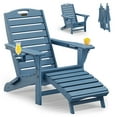 thumbnail image 3 of Folding Adirondack Chair with Ottoman HDPE Patio Chair Pull Out Footrest with 2 Cup Holders Garden Lawn Navy, 3 of 9