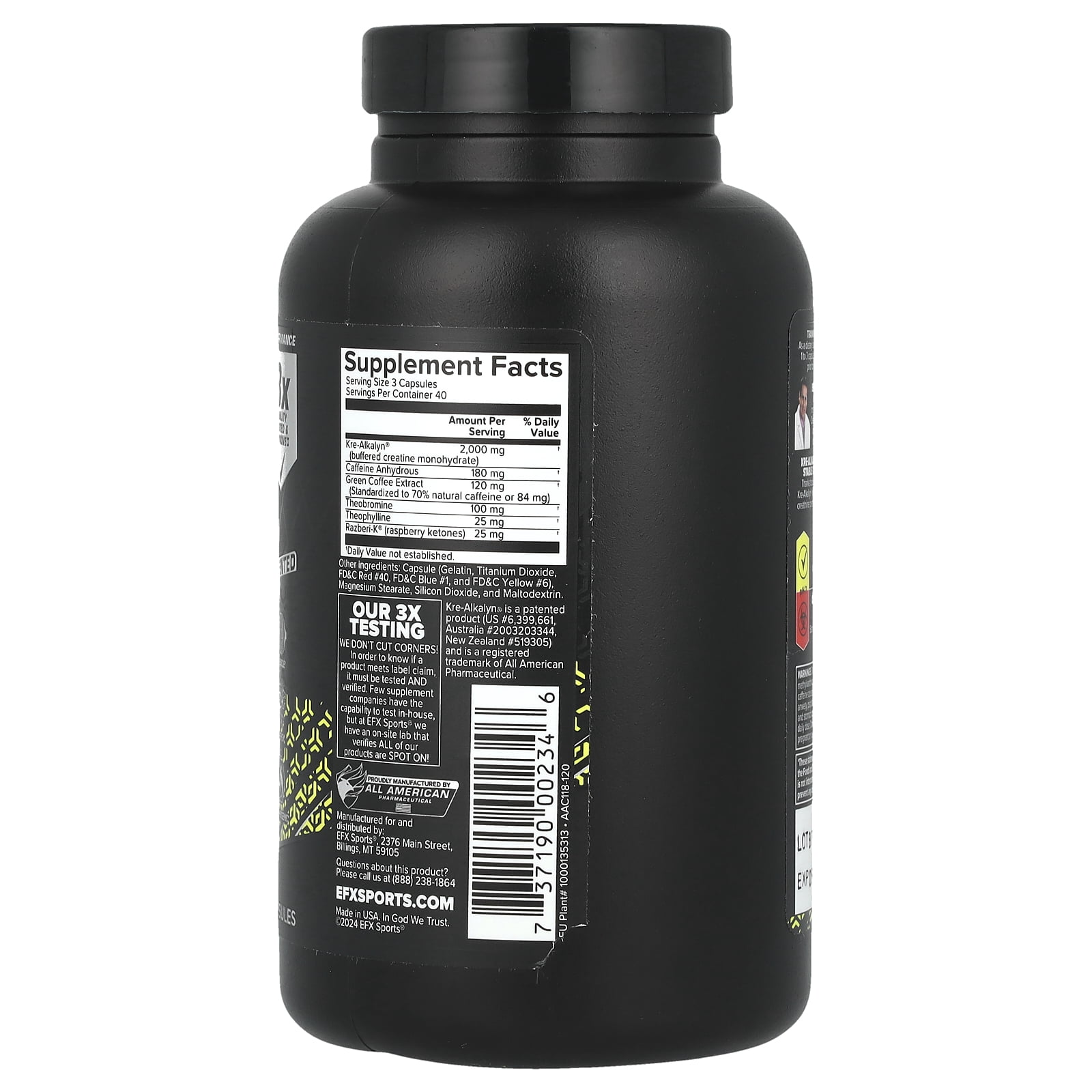 All American EFX Kre-Alkalyn Hard Core Pre Workout Capsules, 120 Ct