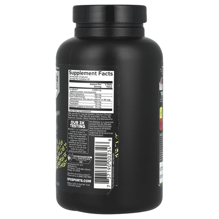 All American EFX Kre-Alkalyn Hardcore Pre-Workout Capsules, Fat