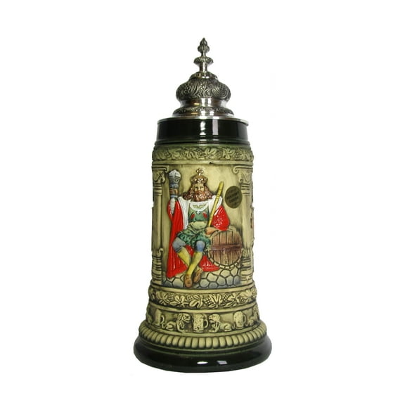 Rustic German Beer Stein Gambrinus King of Beers Stein, faconlid 0.75 liter tankard, beer mug