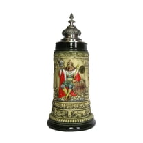Rustic German Beer Stein Gambrinus King of Beers Stein, faconlid 0.75 liter tankard, beer mug