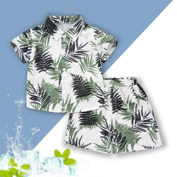 Spazoro Toddler Kids Boys Girls Outfit Shirts Sets, Summer 2025 2-Piece Printed Short Sleeve Casual Shorts Set Light Blue Size 1 T