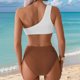 thumbnail image 3 of Traje de baño de una pieza para mujer, conjuntos de bikini para mujer, moda de bloques de color para mujer, sin hebilla, de un solo hombro, sin espalda, conjuntos de bikini de nailon para mujer, 3 of 5