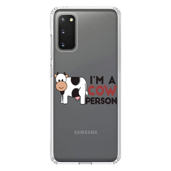 DistinctInk Clear Shockproof Hybrid Case for Galaxy S20 PLUS / 5G (6.7" Screen) - TPU Bumper Acrylic Back Tempered Glass Screen Protector - I'm A Cow Person