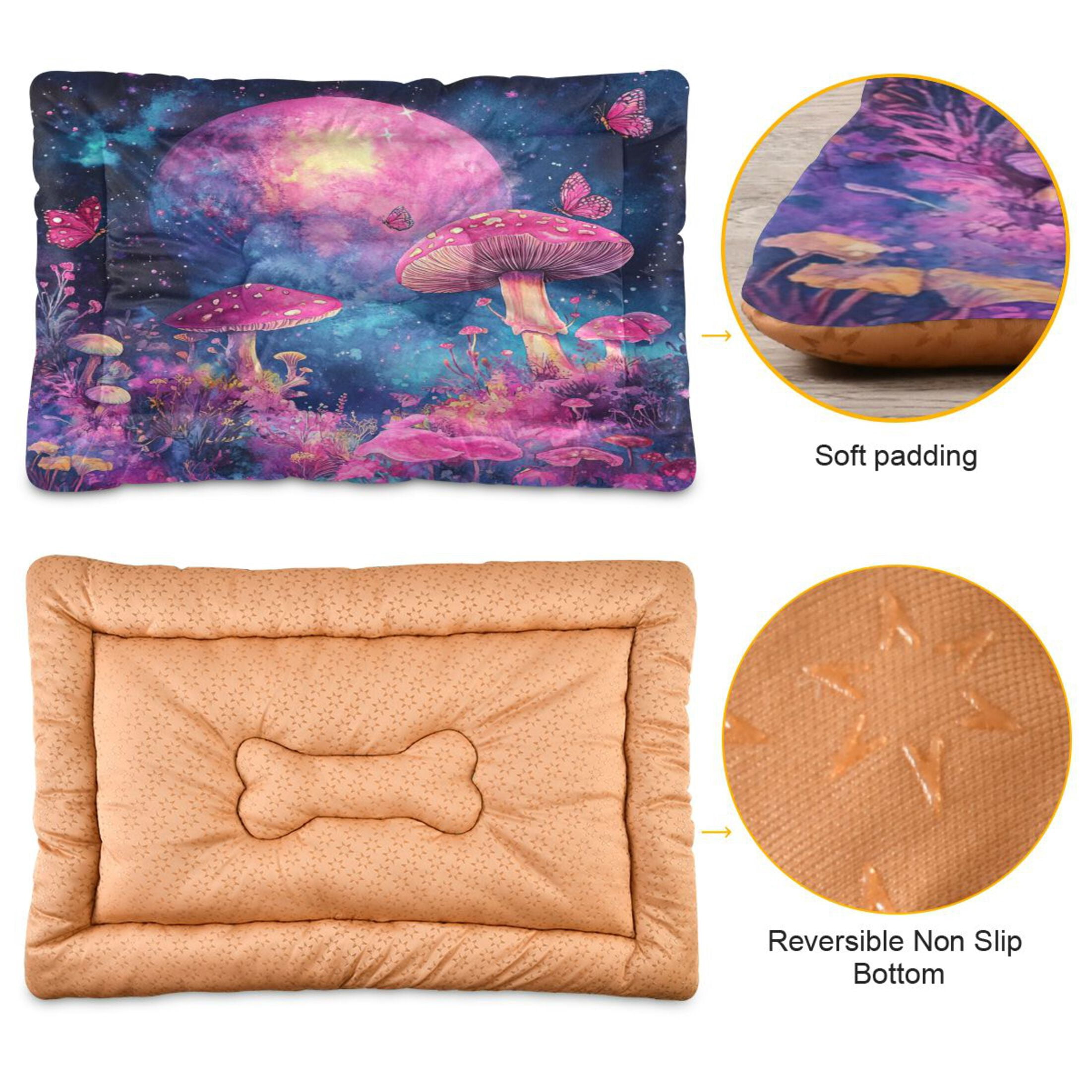 Qxltty Purple Mushroom Ped Pad Wear-resistant and Hard to Bite Through Sleeping Pad for Small Medium Large Dogs Winter Pet Bed 36×24in