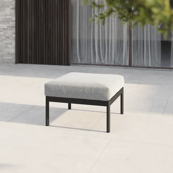 EVERITE Full Metal Ottoman with Removable Olefin Cushions ,Outdoor Footrest for Patio & Backyard