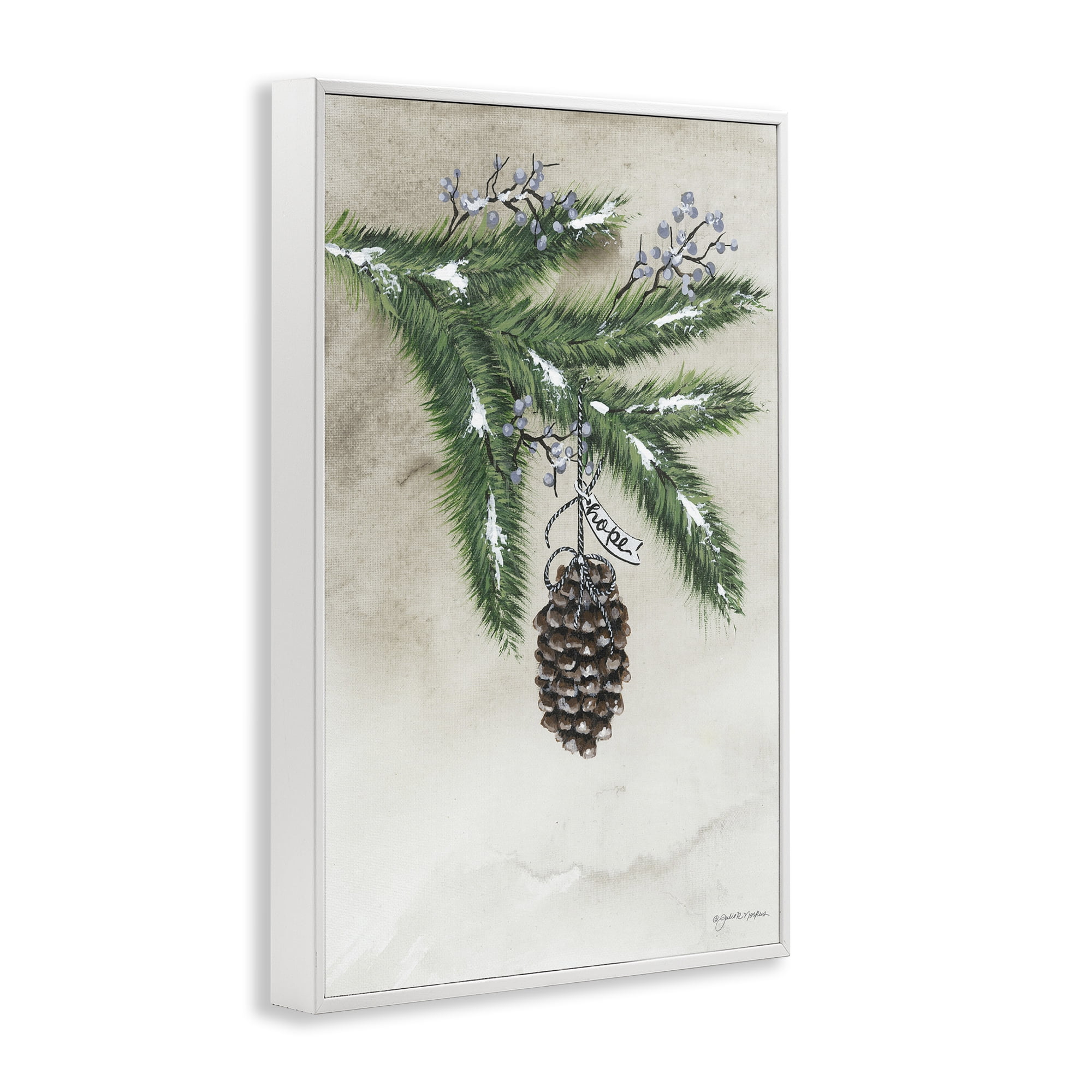 Stupell Industries Dangling Rustic Pine Cone Botanical & Floral Painting White Framed Art Print Wall Art, 12 x 18