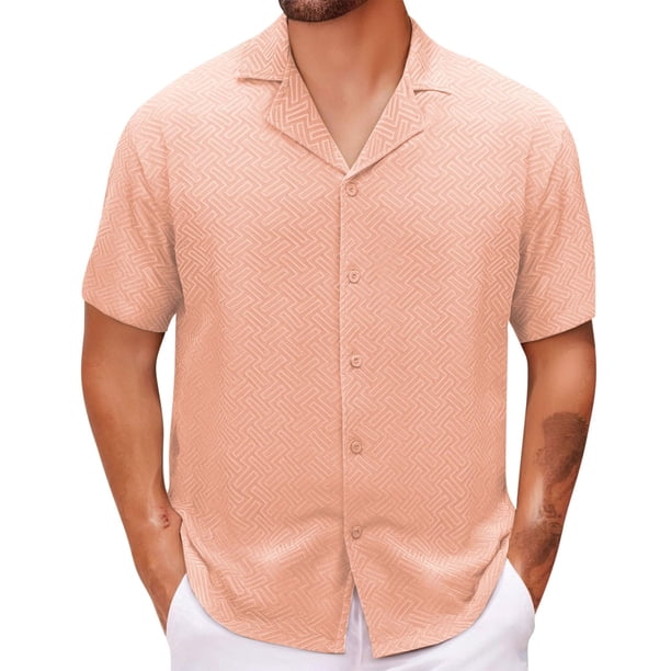 Camisetas Elvqul Hombre Rosa con Solapa Manga Corta Casuales de Color Sólido