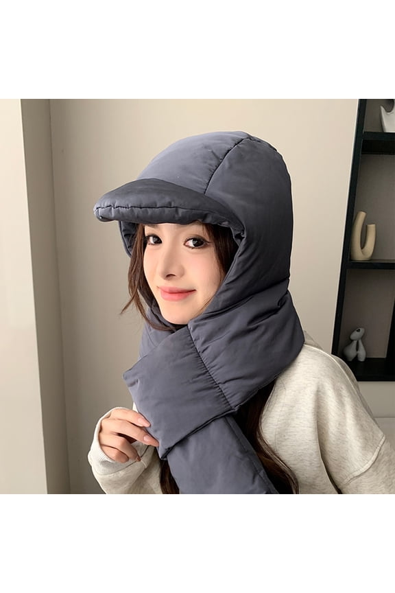 Winter Down Hood Hat Hooded Scarf Trapper Hat Windproof Warm with Earflap Lightweight Hoodie Bonnet Cap for Women