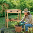 thumbnail image 2 of SONGMY Outdoor Potting Bench with Storage, Wooden Workstation Garden Potting Table with Metal Tabletop, 2 Drawers, Shelf and 3 Hooks, All-Weather Work Station for Garden, Patio & Lawns, 2 of 8