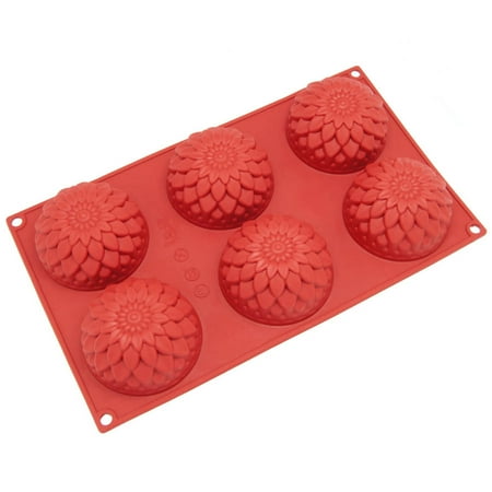 Freshware 6-Cavity Blossom Silicone Mold for Muffin, Soap, Cupcake, Pudding and Jello, SL-121RD
