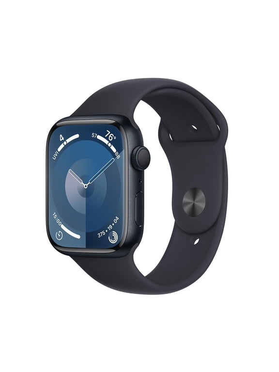 Restored Apple Watch Series 9 [GPS 45mm] Smartwatch with Midnight Aluminum Case and Midnight Sport Band - S/M. Fitness Tracker, ECG Apps, Always-On Retina Display, Water Resistant