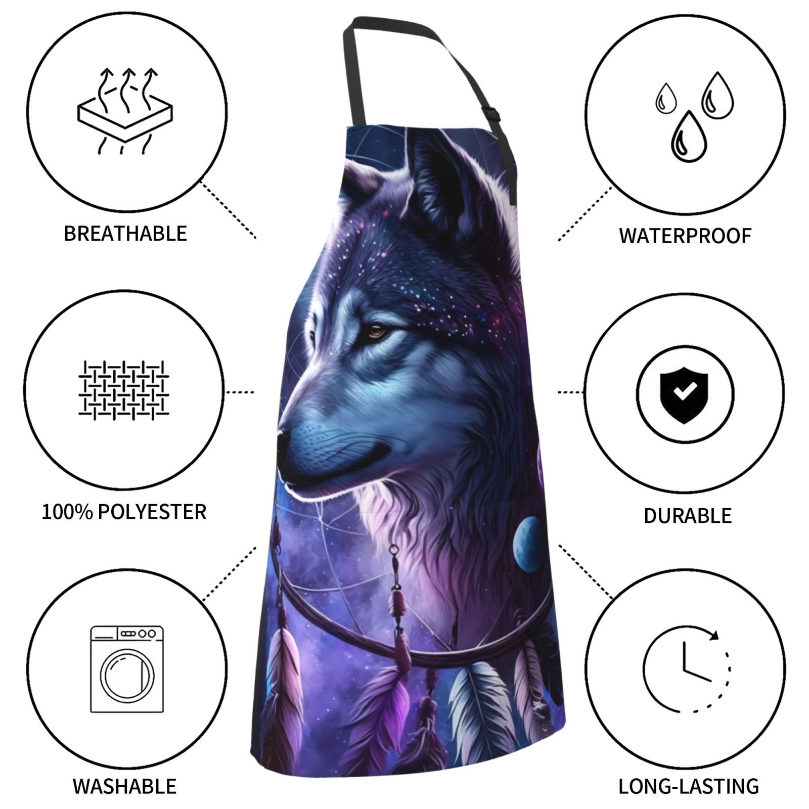 Kdxio Feathered Wolf Apron with Pockets Adjustable Kitchen Aprons for Men Women Waterproof Aprons for Cooking,Drawing,Crafting, Baking Household Cleaning