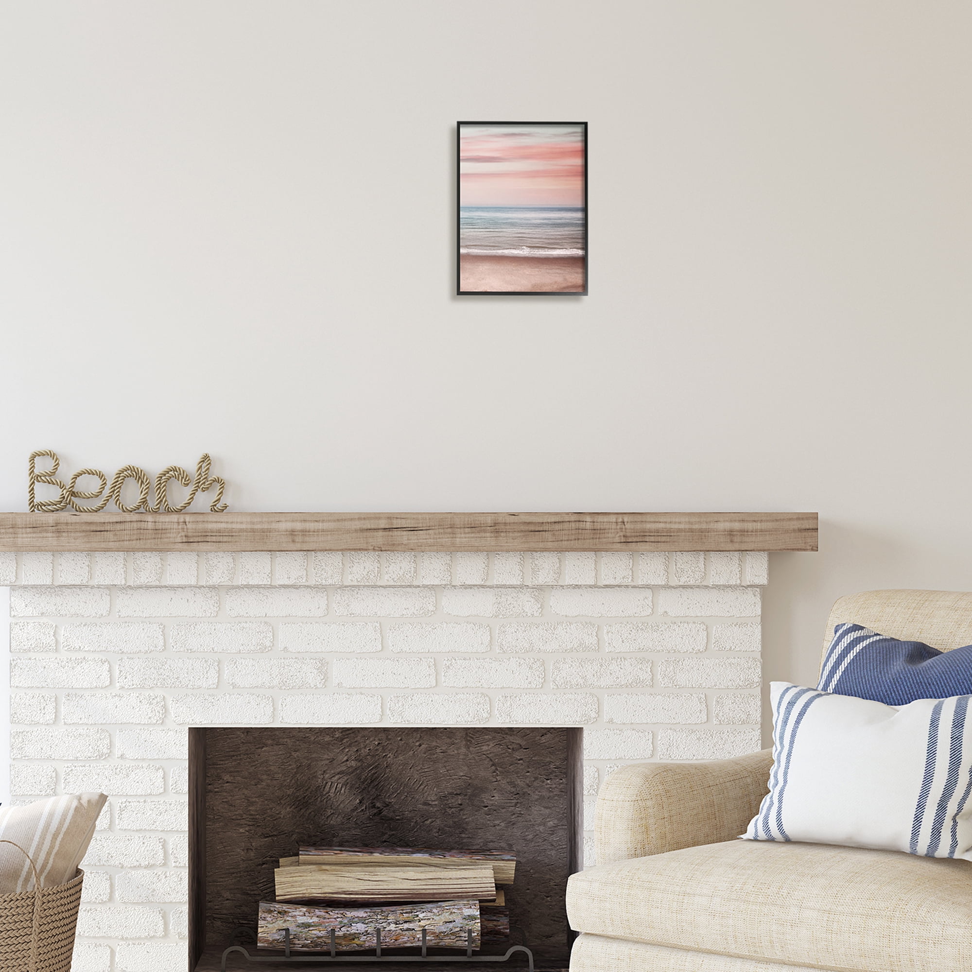 Stupell Industries Pastel Shore Sunset Landscape Painting Black Framed Art Print Wall Art, 11 x 14