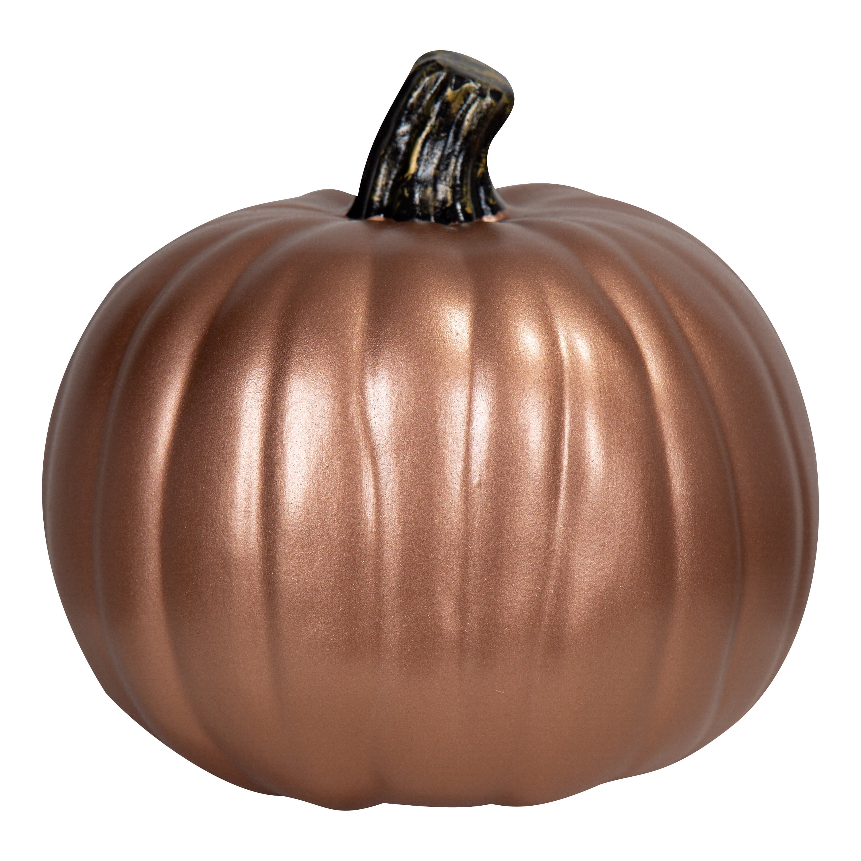 9-Inch Molded Copper Craft Pumpkin with Black Natural Stem for Outdoor Decor