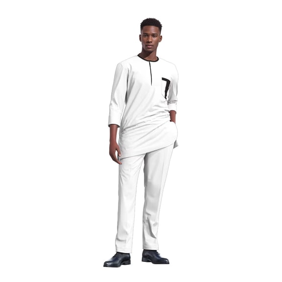 BAZINRICHE African Men's 2 Piece Outfit Cotton Traditional Dashiki Set Long Sleeve for Wedding Party