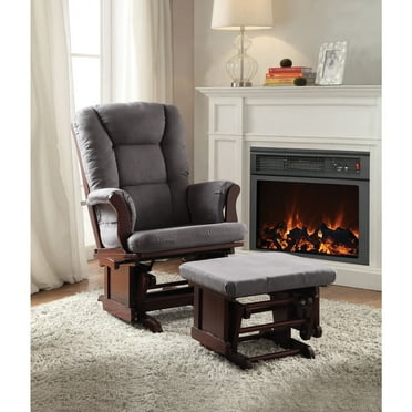 Benzara Glider Rocking Chair with Ottoman, Gray/Brown