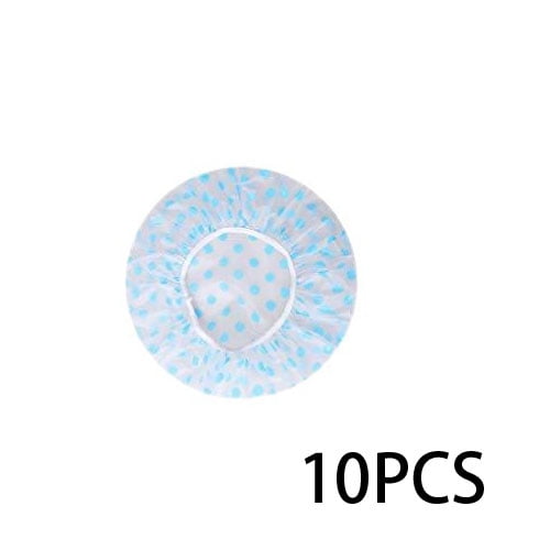 OQRKI Shower Cap,10 Pcs Reusable Plastic Shower Cap Waterproof Shower Hair Cap Elastic Showercap for Women Men,Blue Dots