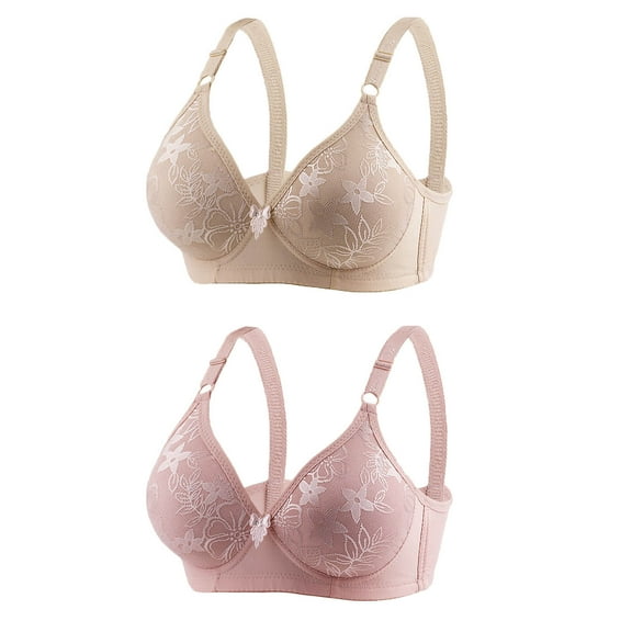 Wirefree Sports Bras for Women High Support Plus Size Push Up Adjustable Shoulder Straps Lace Embroidery Glossy Extra-Elastic Bras,Pink 1,38B