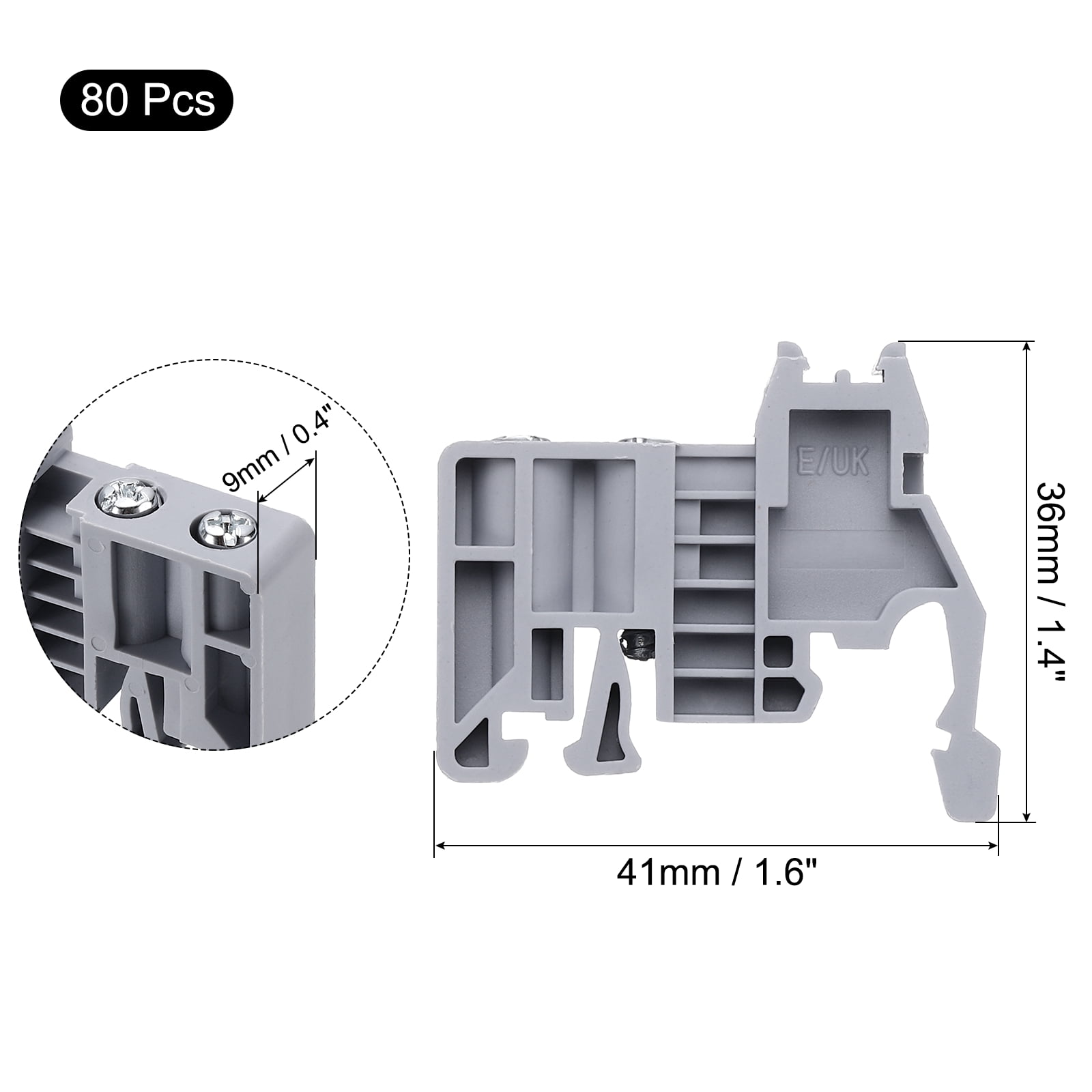 Uxcell Terminal Blocks 80 Pack E-UK Rail Mount Fuse Holder Screw Terminal Block Wire End Bracket Stopper Din Rail Screw for DIY Electronic Circuits Machine Appliances, Gray