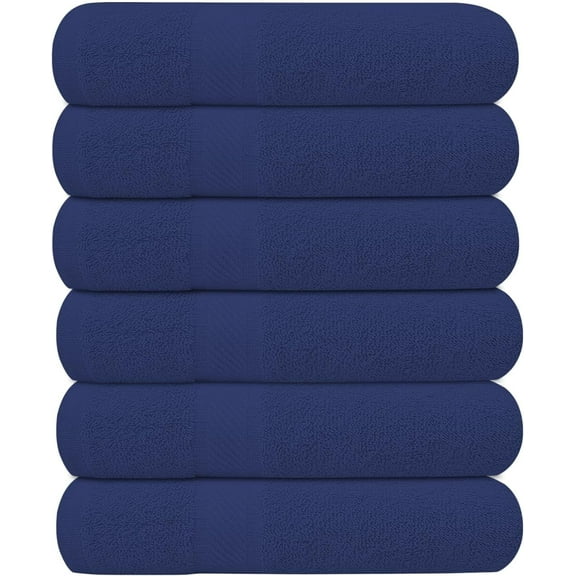 Pack of 6 Bath Towels 27 x 54 Inches, 100% Cotton, Larger & Lighter Weight, Quicker to Dry, Super Soft and Absorbent, Perfect for Bathroom (Navy)